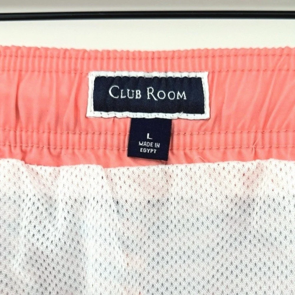 Club Room Swim Trunks Mens L Pink Blue Striped  Quick Dry Beach Shorts NEW